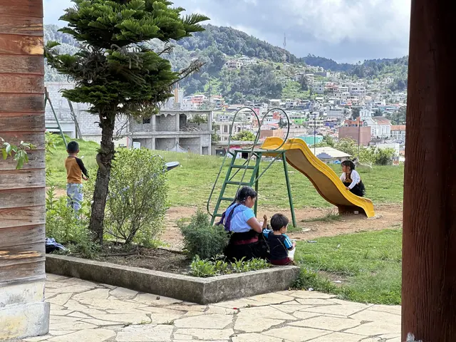 A playground and garden look out over a hillside town beside the clinic site at the VCU Gift of Health mission in Mexico.